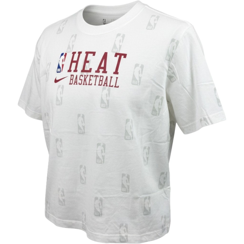Nike NBA Miami Heat Basketball T-Shirt White Cropped Loose Fit Medium BEW